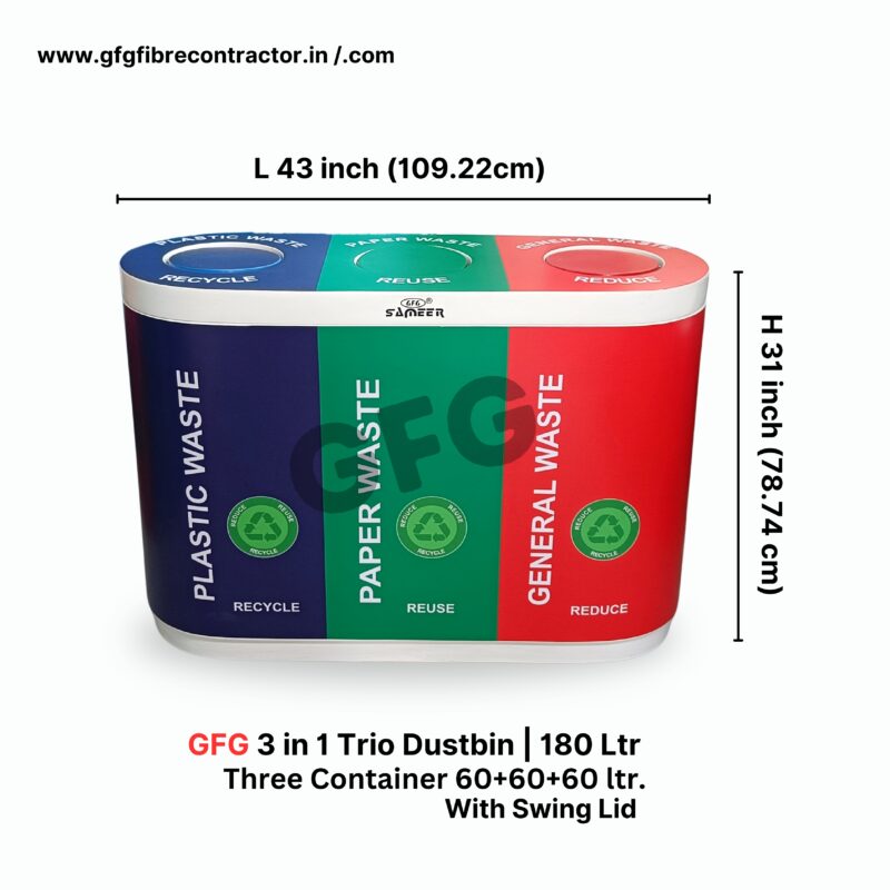 Gfg 3-in-1 trio dustbin 180l | with swing lid - image 2