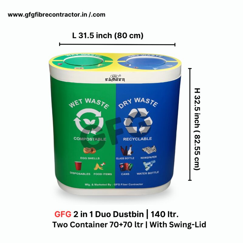 Gfg 2-in-1 duo dustbin 140l | with swing lid - image 2
