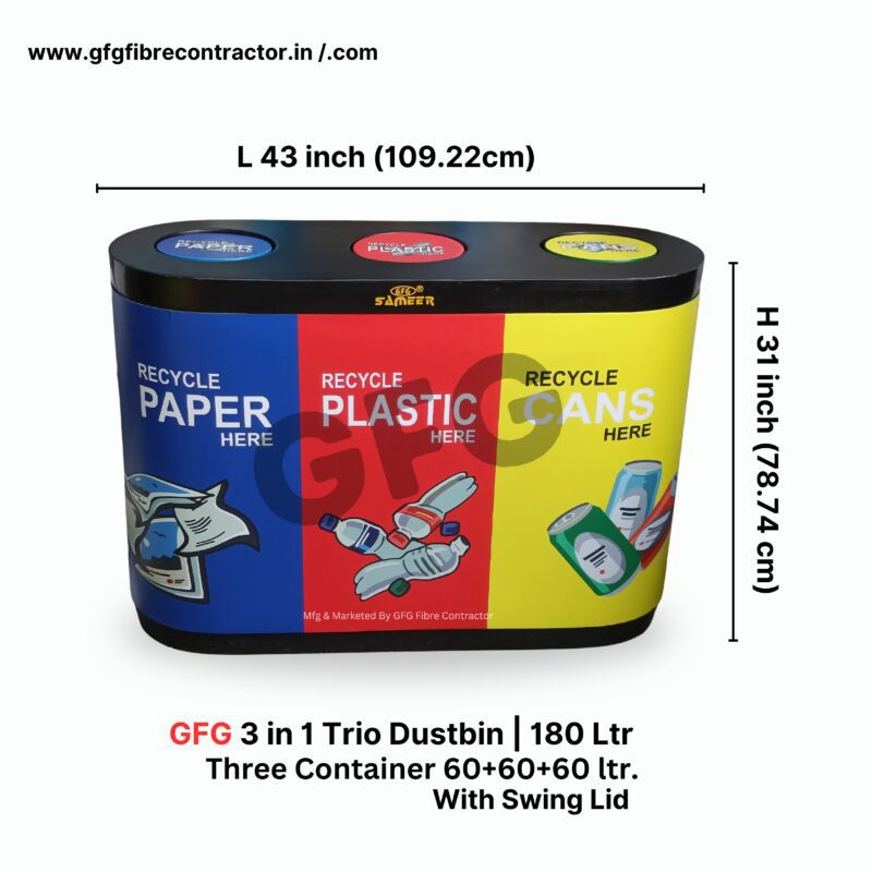 Gfg 3-in-1 color coded dustbin 180l | with swing lid | waste management - image 2